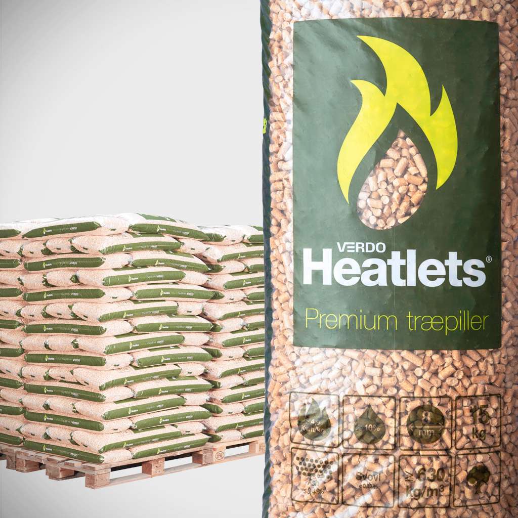 Heatlets Premium træpiller 6mm 15kg, 900 kg pr palle.