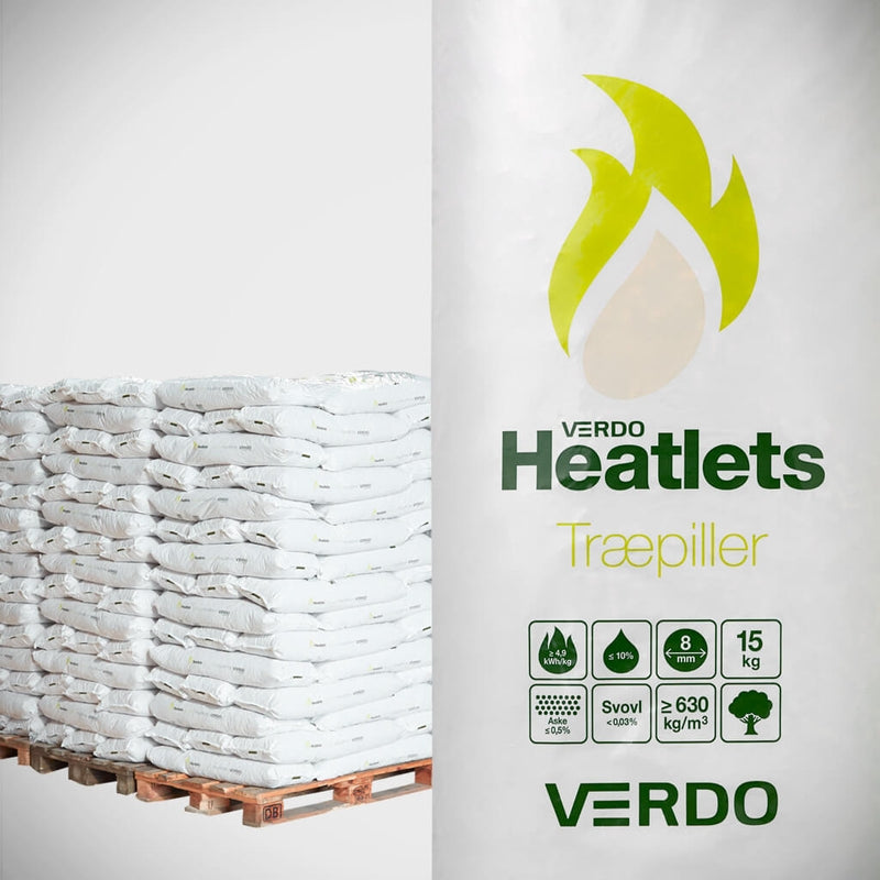 Heatlets Standard træpiller 6mm 15kg, 900 kg pr palle.