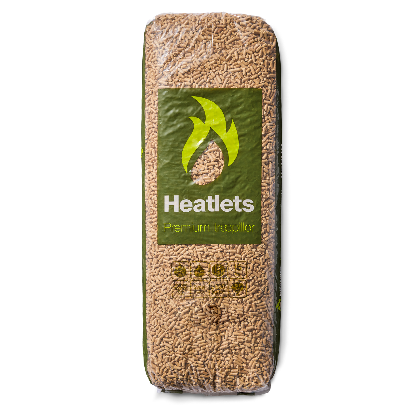 Heatlets Premium træpiller 6mm 15kg, 900 kg pr palle.