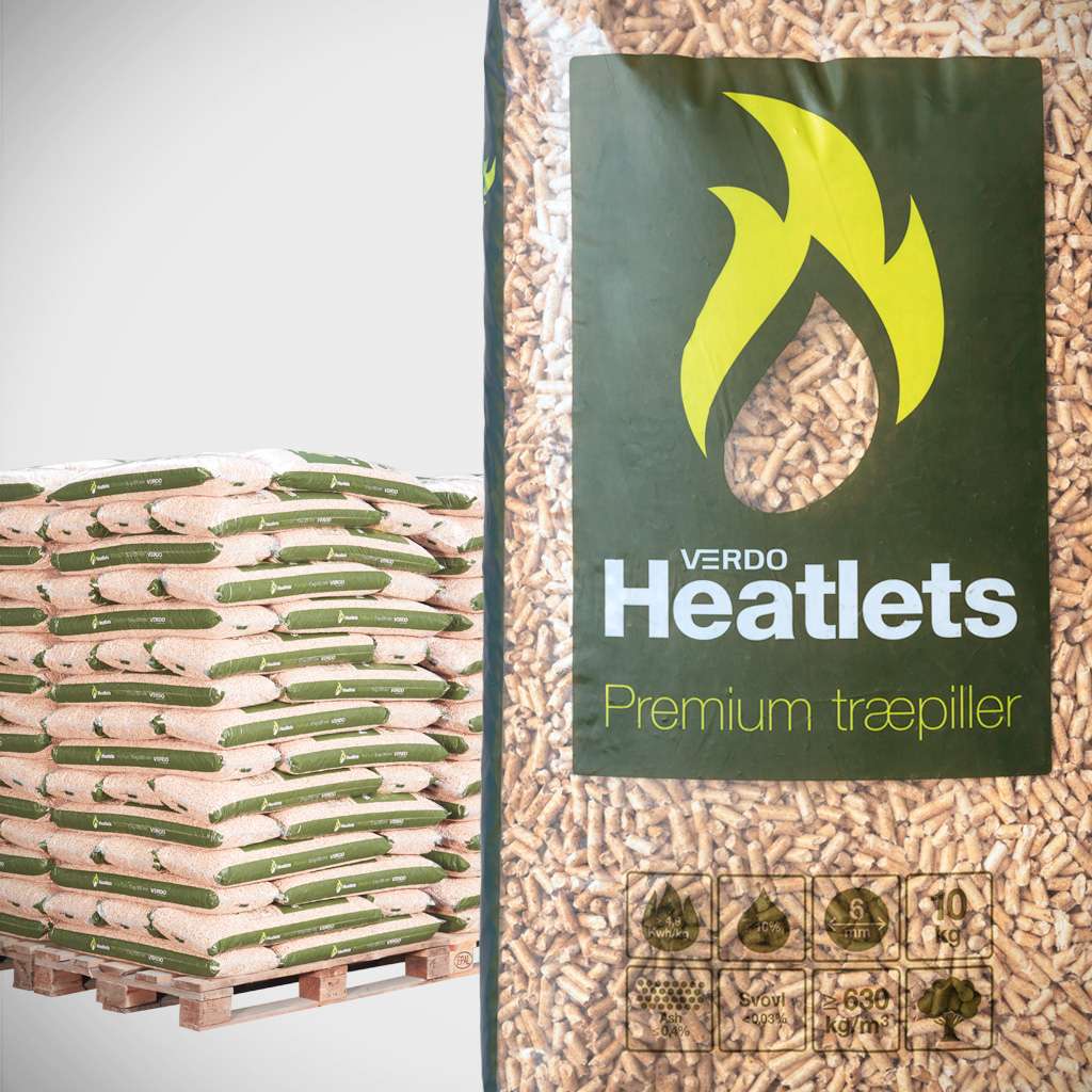 Heatlets Premium træpiller 6mm 10kg, 900 kg pr palle.
